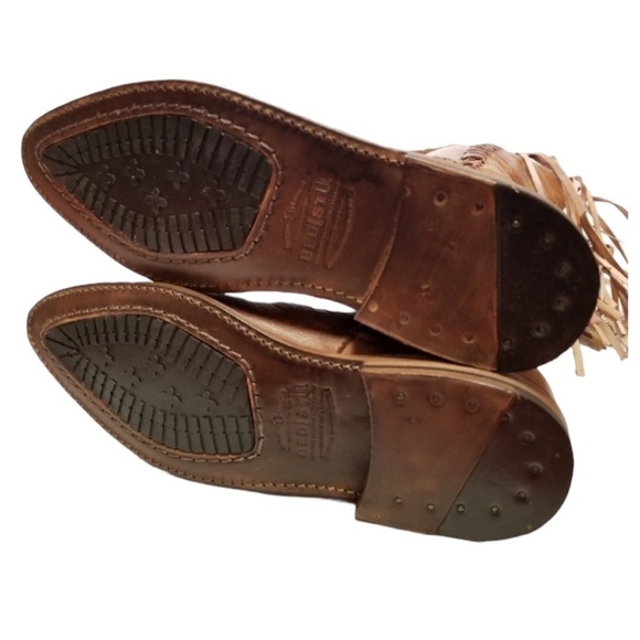 BED STU Hoplia Tan Driftwood Fringe Trim Riding Boots Size 7.5 - Picture 8 of 8